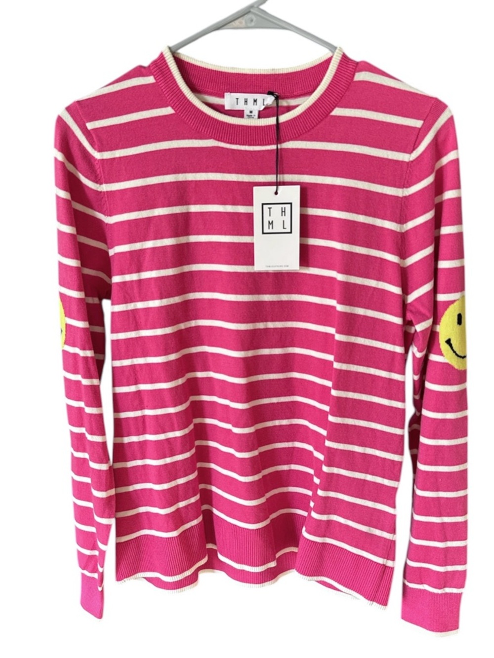 THML pink stripe smiley face long sleeve Women’s size medium NWT